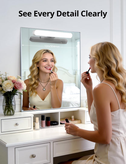 2 Pack Battery Operated Bathroom Mirror Lights Bar for Vanity Stick on, Rechargeable 14 Days Extended Battery Life Bright Make up Lighting Cordless 360° Adjustable Luces para Espejo for Desk