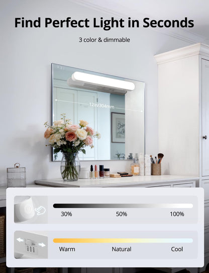 2 Pack Battery Operated Bathroom Mirror Lights Bar for Vanity Stick on, Rechargeable 14 Days Extended Battery Life Bright Make up Lighting Cordless 360° Adjustable Luces para Espejo for Desk