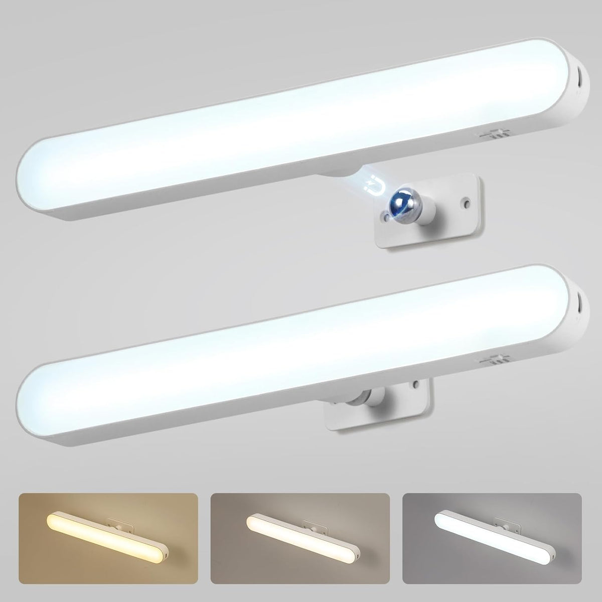 2 Pack Battery Operated Bathroom Mirror Lights Bar for Vanity Stick on, Rechargeable 14 Days Extended Battery Life Bright Make up Lighting Cordless 360° Adjustable Luces para Espejo for Desk