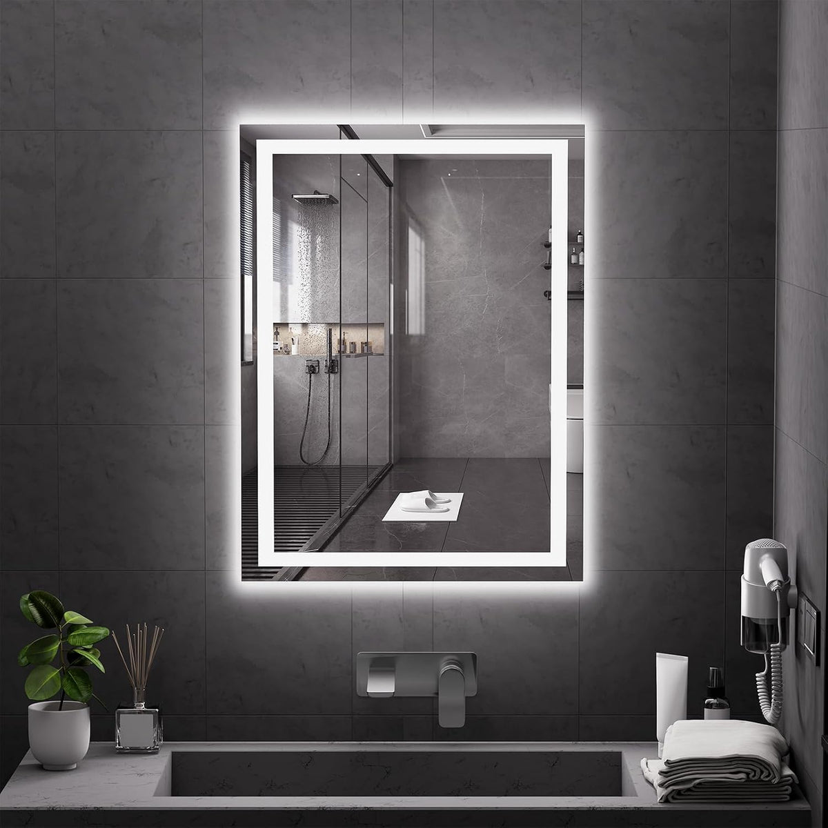 48x36 LED Bathroom Mirror with Light, Anti-Fog, 3 Colors - Colors A