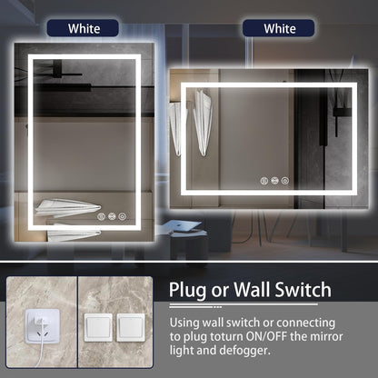 48x36 LED Bathroom Mirror with Light, Anti-Fog, 3 Colors - Colors A