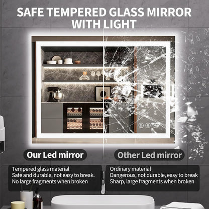 48x36 LED Bathroom Mirror with Light, Anti-Fog, 3 Colors - Colors A