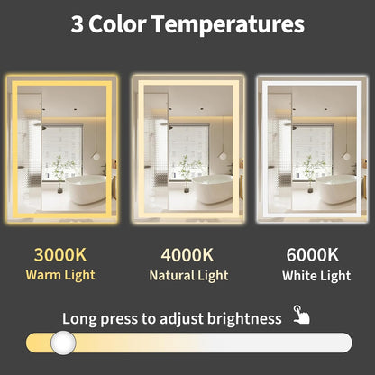 48x36 LED Bathroom Mirror with Light, Anti-Fog, 3 Colors - Colors A