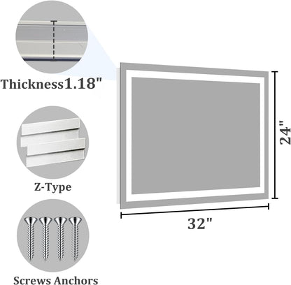 48x36 LED Bathroom Mirror with Light, Anti-Fog, 3 Colors - Colors A