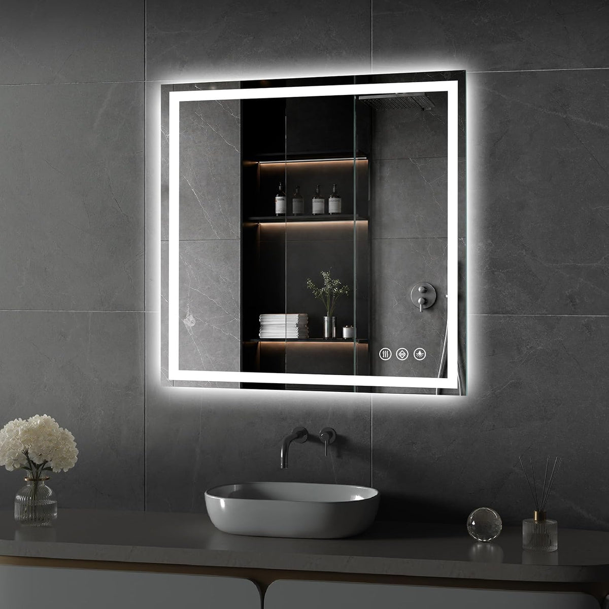 48x36 LED Bathroom Mirror with Light, Anti-Fog, 3 Colors - Colors A