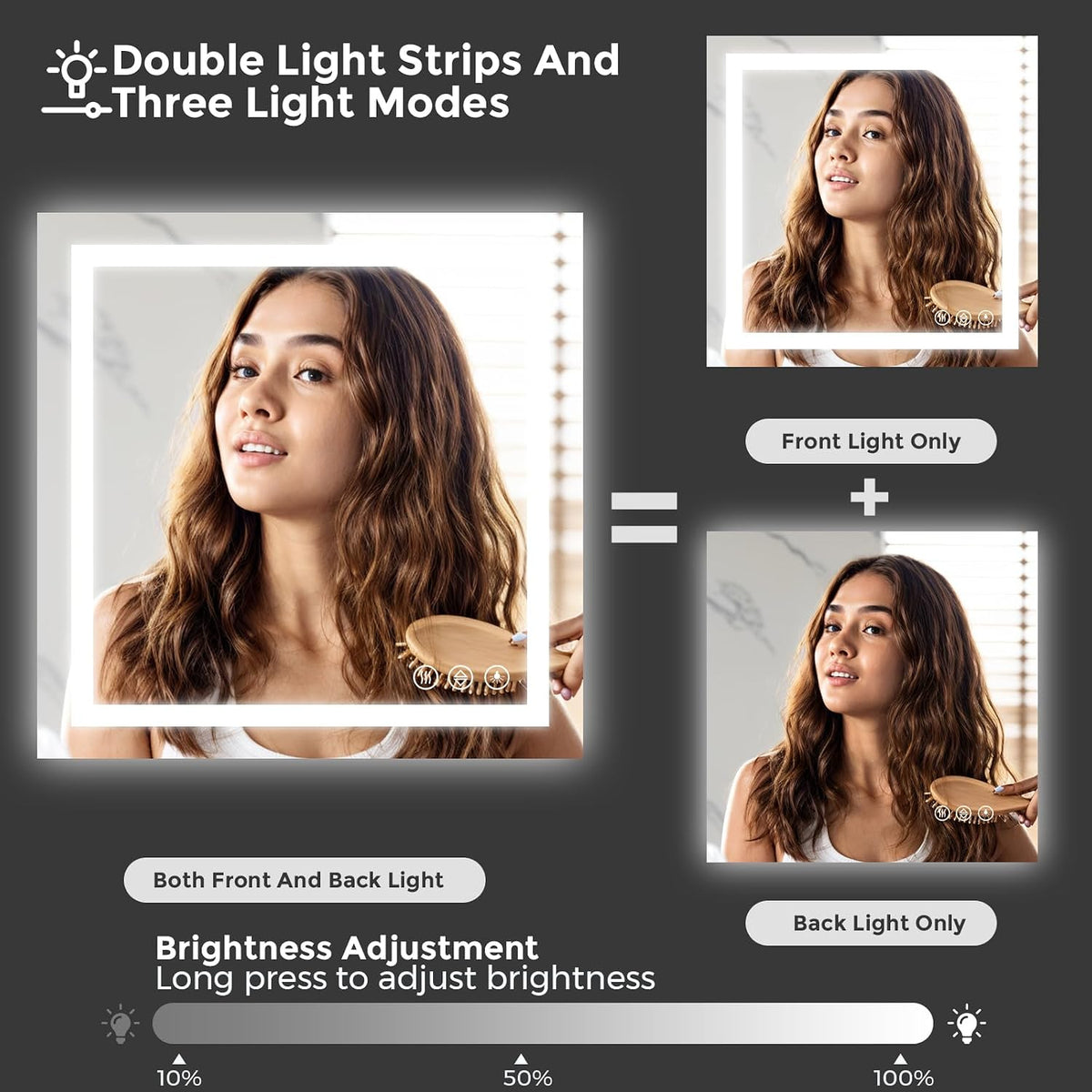 48x36 LED Bathroom Mirror with Light, Anti-Fog, 3 Colors - Colors A