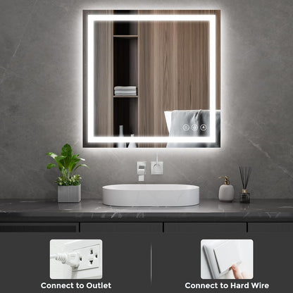 48x36 LED Bathroom Mirror with Light, Anti-Fog, 3 Colors - Colors A