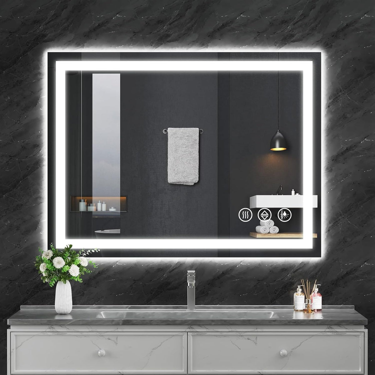 48x36 LED Bathroom Mirror with Light, Anti-Fog, 3 Colors - Colors A