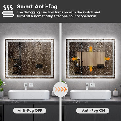 48x36 LED Bathroom Mirror with Light, Anti-Fog, 3 Colors - Colors A