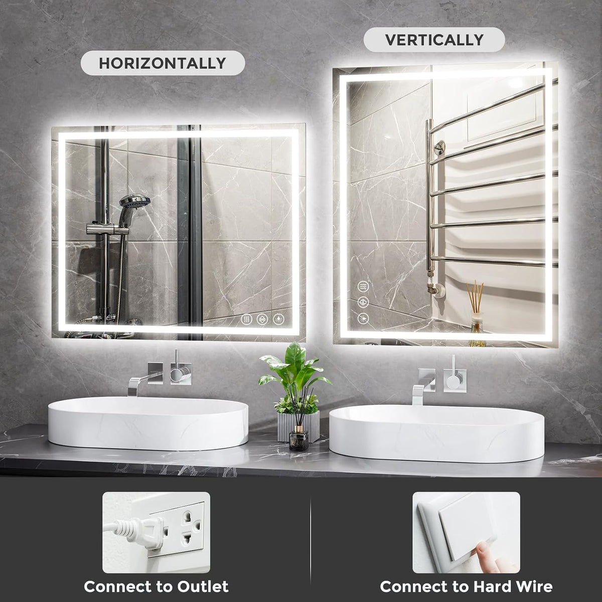 48x36 LED Bathroom Mirror with Light, Anti-Fog, 3 Colors - Colors A