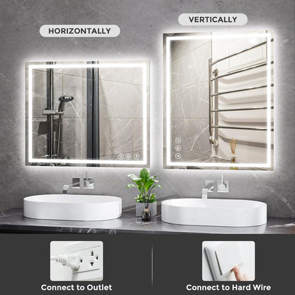 48x36 LED Bathroom Mirror with Light, Anti-Fog, 3 Colors - Colors A