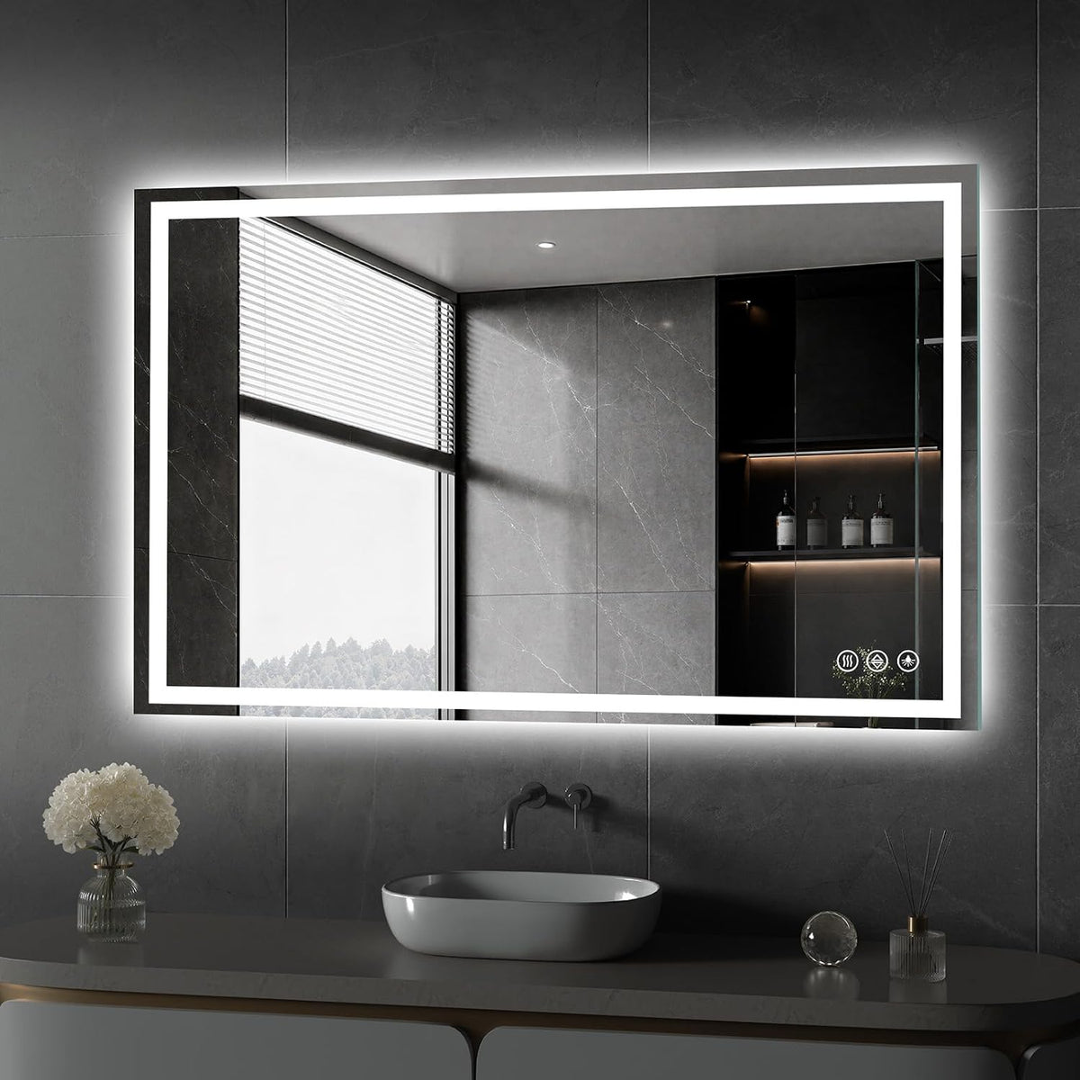 48x36 LED Bathroom Mirror with Light, Anti-Fog, 3 Colors - Colors A