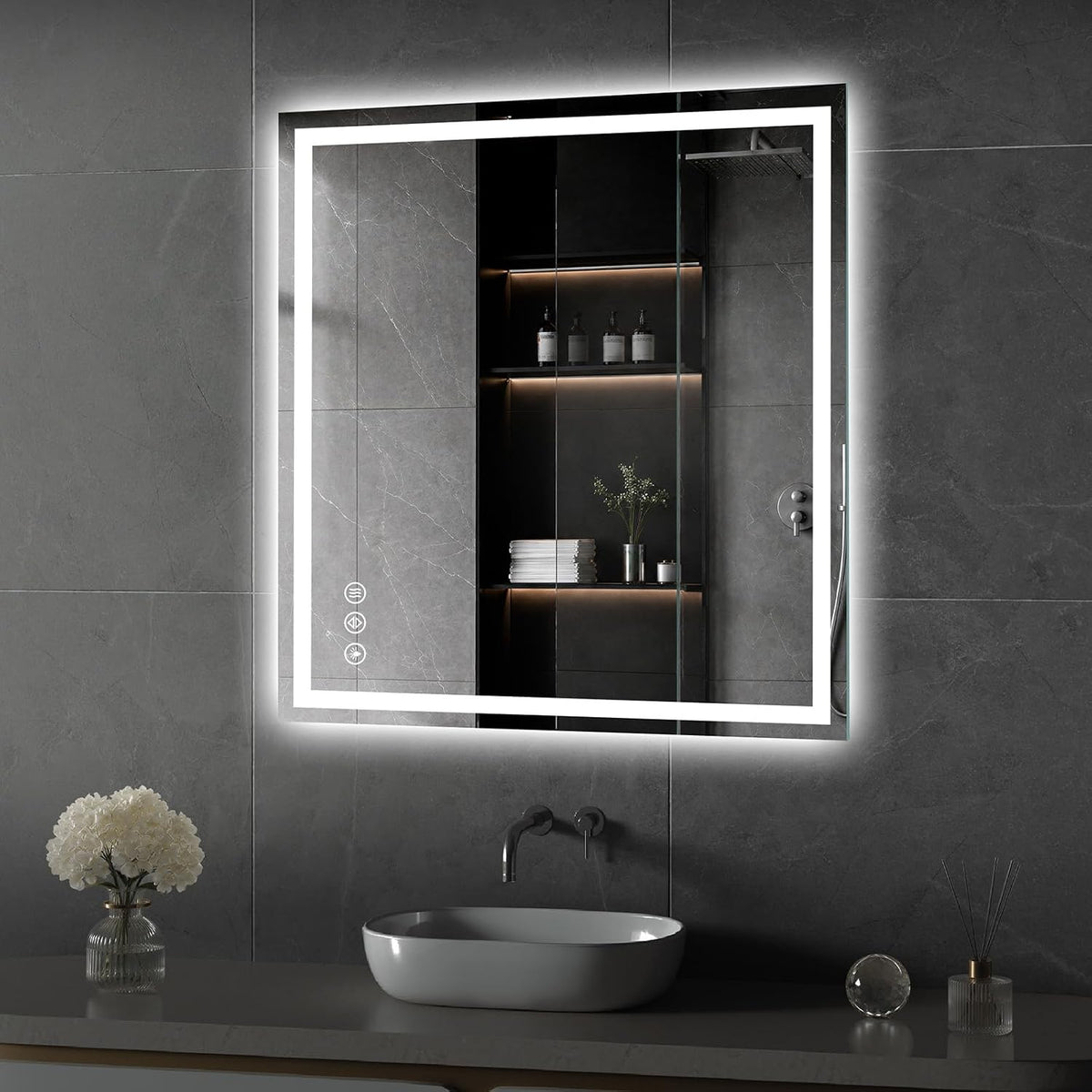 48x36 LED Bathroom Mirror with Light, Anti-Fog, 3 Colors - Colors A