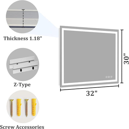 48x36 LED Bathroom Mirror with Light, Anti-Fog, 3 Colors - Colors A