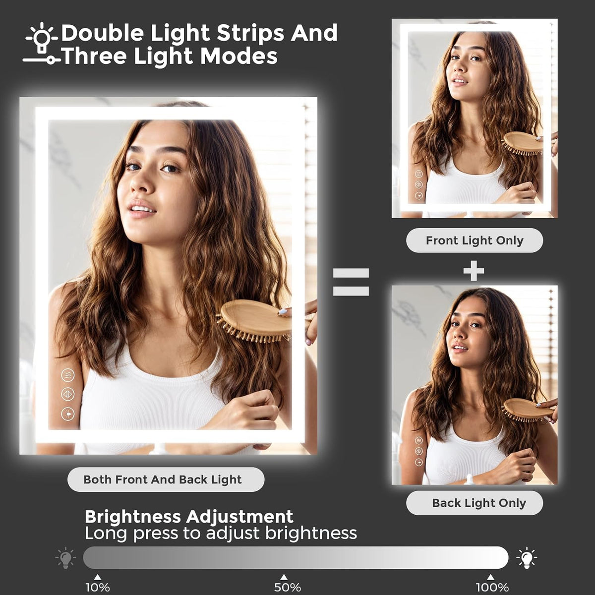 48x36 LED Bathroom Mirror with Light, Anti-Fog, 3 Colors - Colors A