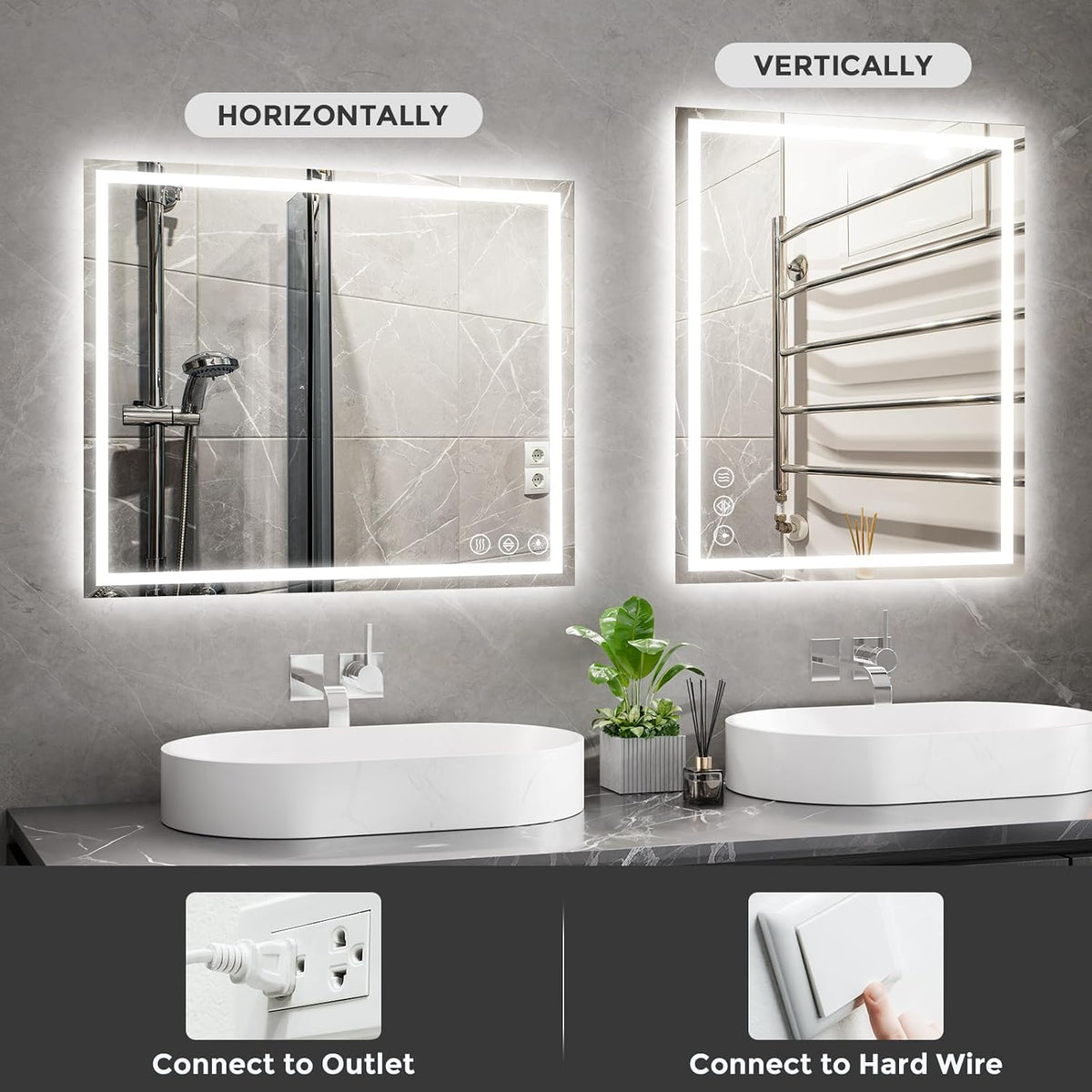 48x36 LED Bathroom Mirror with Light, Anti-Fog, 3 Colors - Colors A