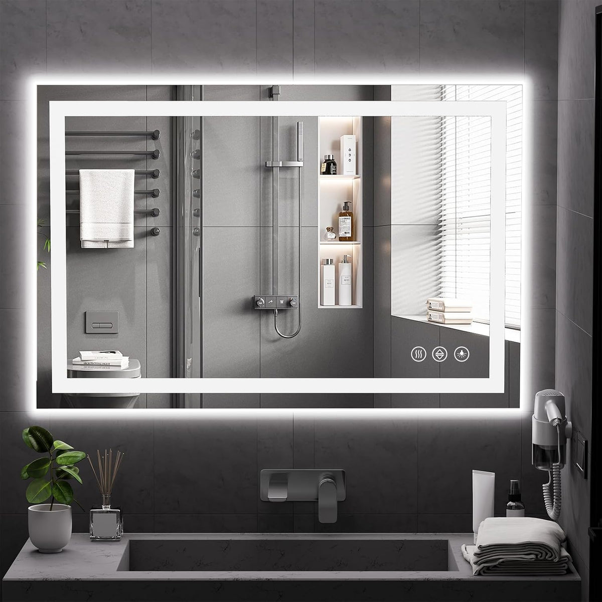 48x36 LED Bathroom Mirror with Light, Anti-Fog, 3 Colors - Colors A