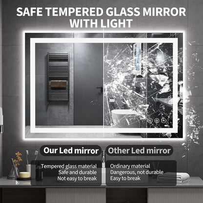 48x36 LED Bathroom Mirror with Light, Anti-Fog, 3 Colors - Colors A