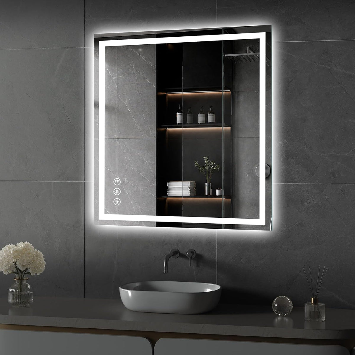 48x36 LED Bathroom Mirror with Light, Anti-Fog, 3 Colors - Colors A