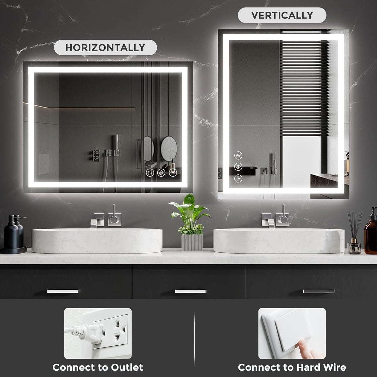 48x36 LED Bathroom Mirror with Light, Anti-Fog, 3 Colors - Colors A