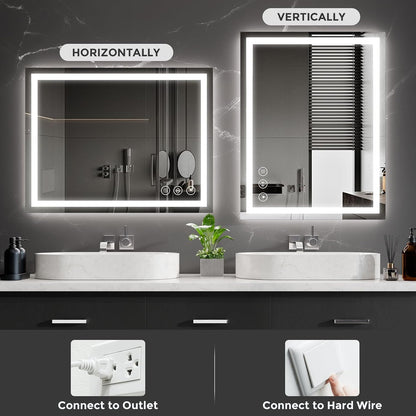 48x36 LED Bathroom Mirror with Light, Anti-Fog, 3 Colors - Colors A