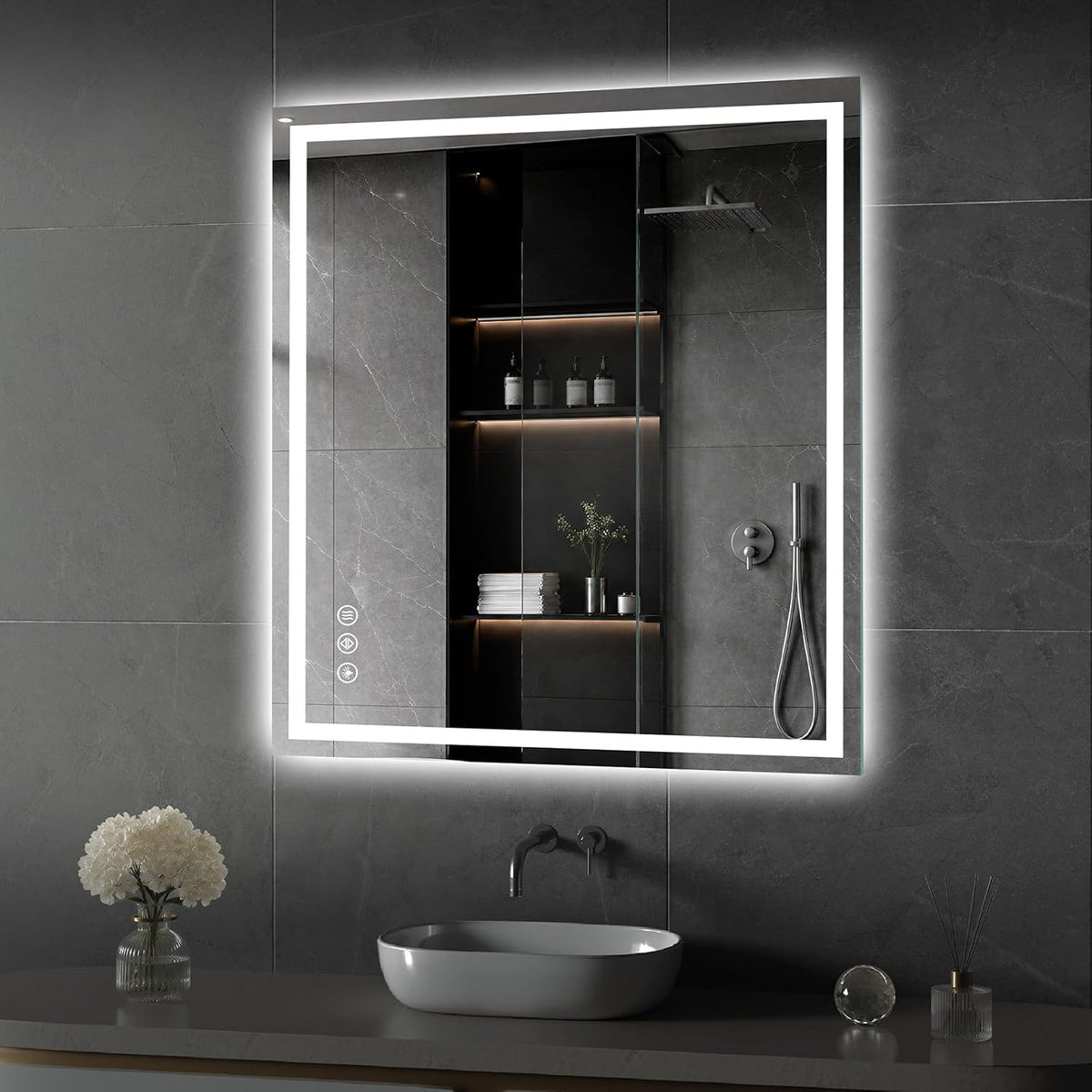 48x36 LED Bathroom Mirror with Light, Anti-Fog, 3 Colors - Colors A
