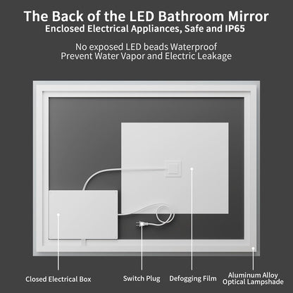 48x36 LED Bathroom Mirror with Light, Anti-Fog, 3 Colors - Colors A