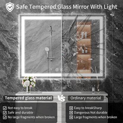 48x36 LED Bathroom Mirror with Light, Anti-Fog, 3 Colors - Colors A