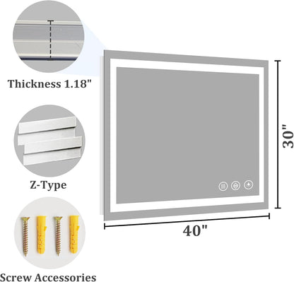 48x36 LED Bathroom Mirror with Light, Anti-Fog, 3 Colors - Colors A