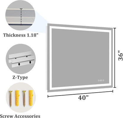 48x36 LED Bathroom Mirror with Light, Anti-Fog, 3 Colors - Colors A