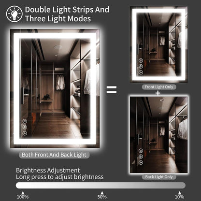 48x36 LED Bathroom Mirror with Light, Anti-Fog, 3 Colors - Colors A