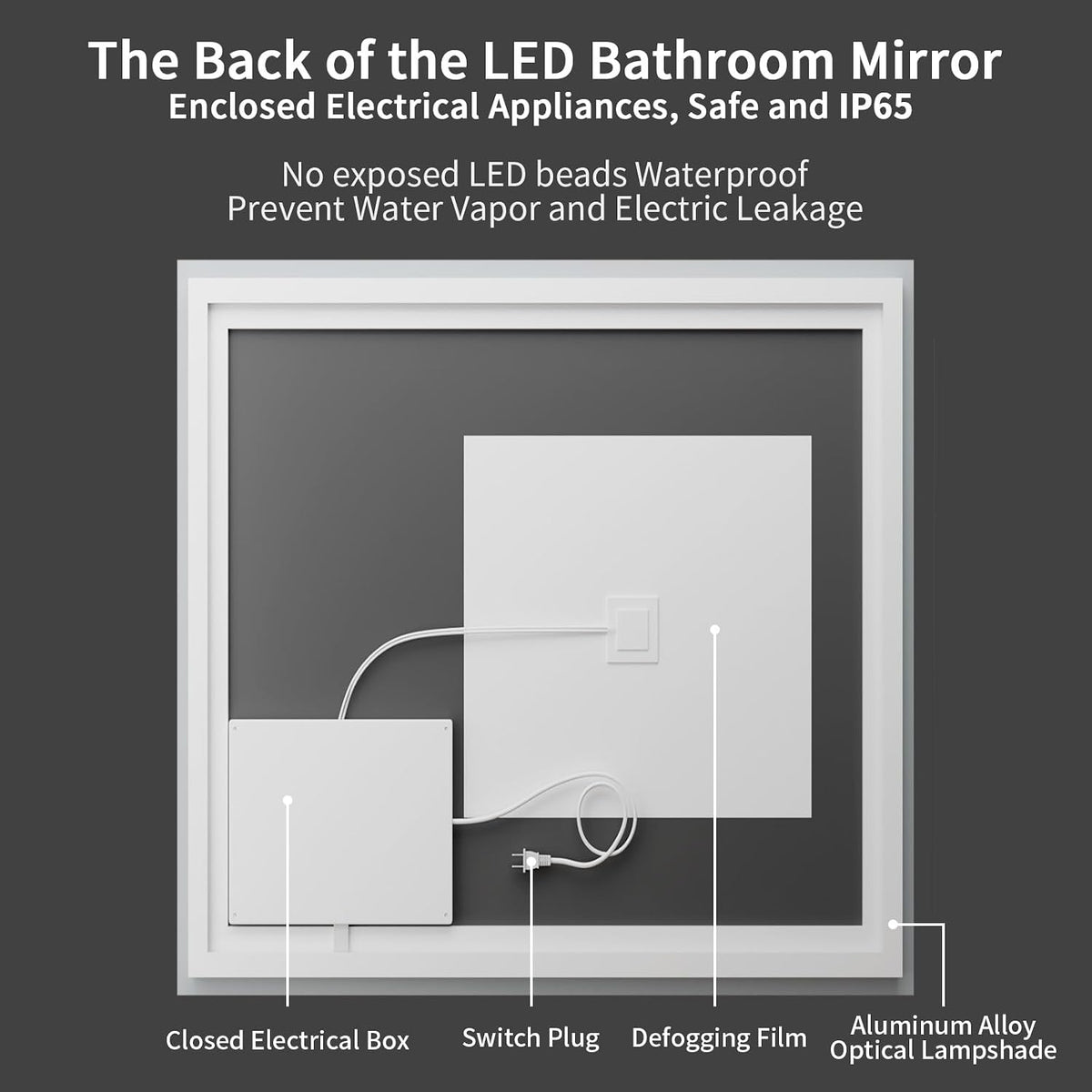 48x36 LED Bathroom Mirror with Light, Anti-Fog, 3 Colors - Colors A