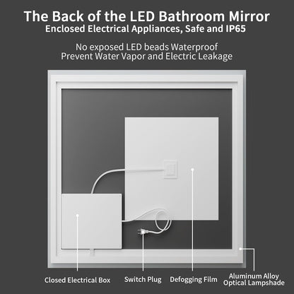 48x36 LED Bathroom Mirror with Light, Anti-Fog, 3 Colors - Colors A