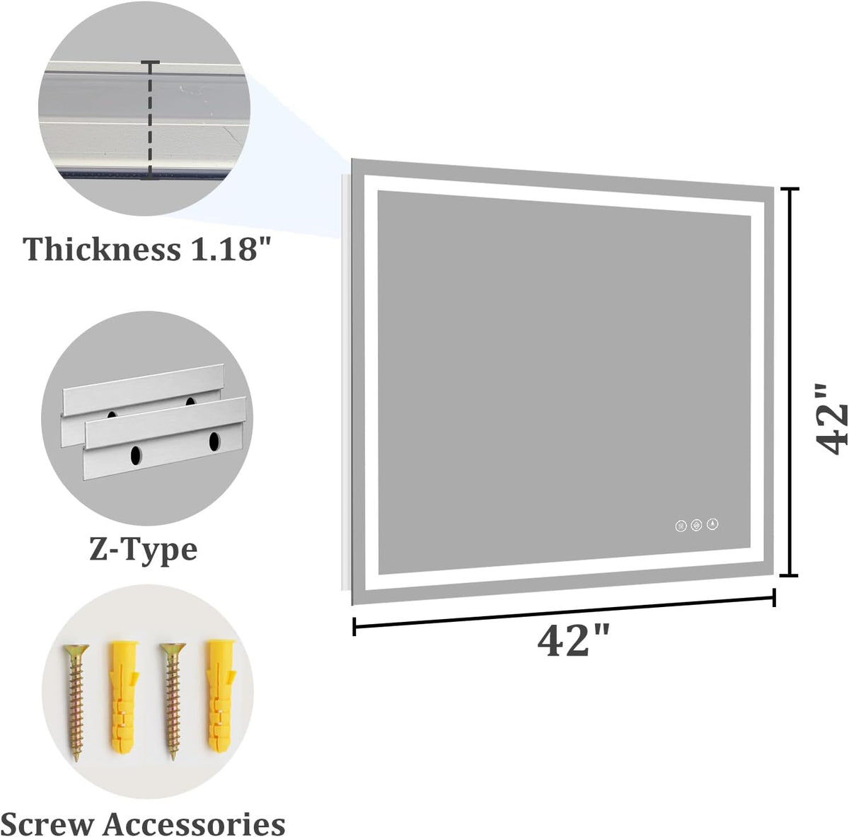 48x36 LED Bathroom Mirror with Light, Anti-Fog, 3 Colors - Colors A