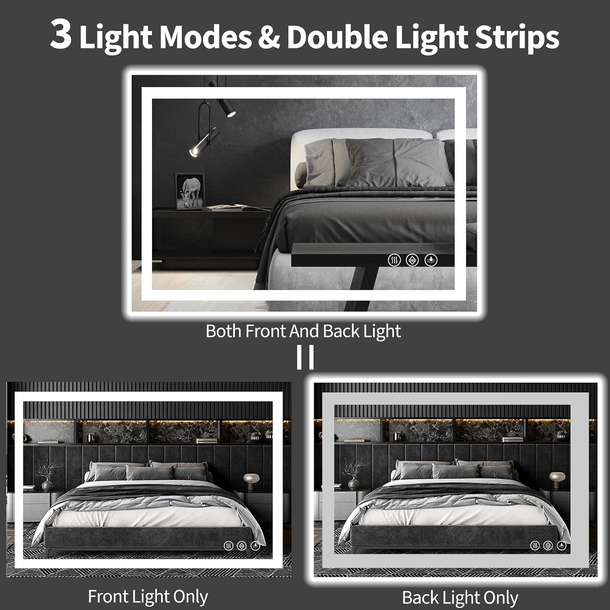 48x36 LED Bathroom Mirror with Light, Anti-Fog, 3 Colors - Colors A