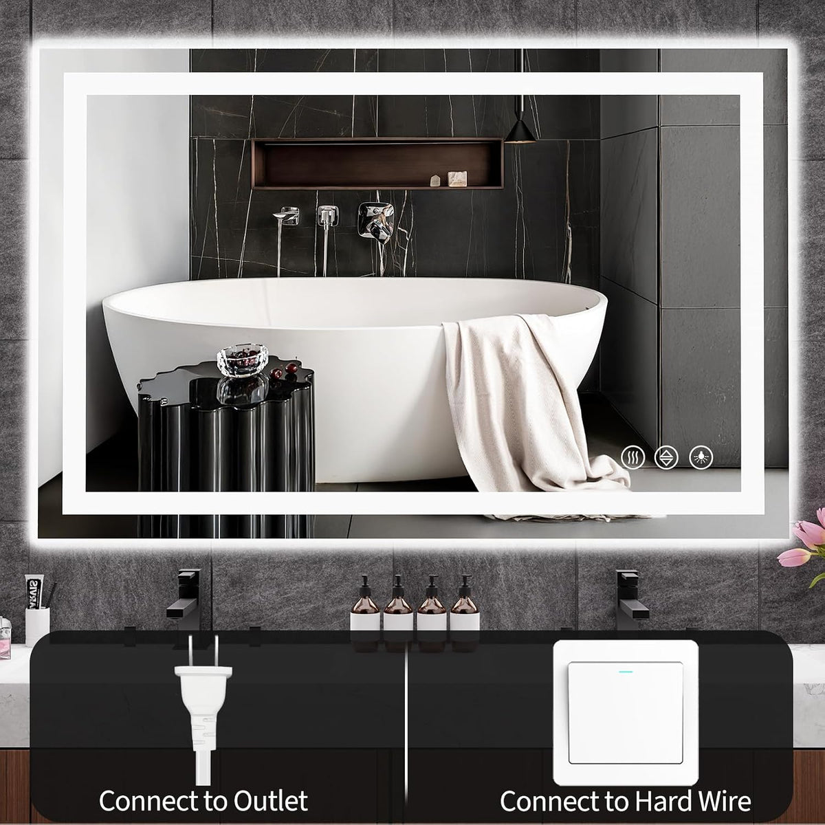 48x36 LED Bathroom Mirror with Light, Anti-Fog, 3 Colors - Colors A