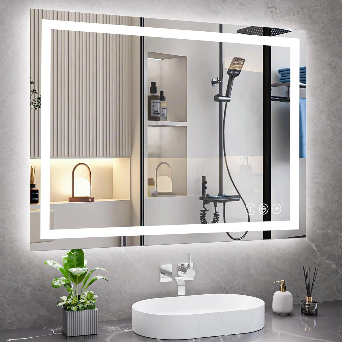 48x36 LED Bathroom Mirror with Light, Anti-Fog, 3 Colors - Colors A