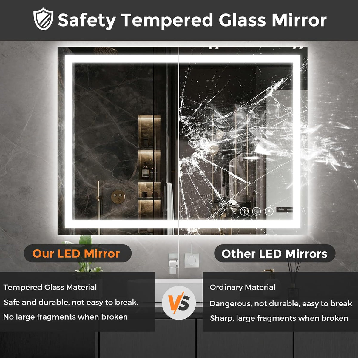 48x36 LED Bathroom Mirror with Light, Anti-Fog, 3 Colors - Colors A