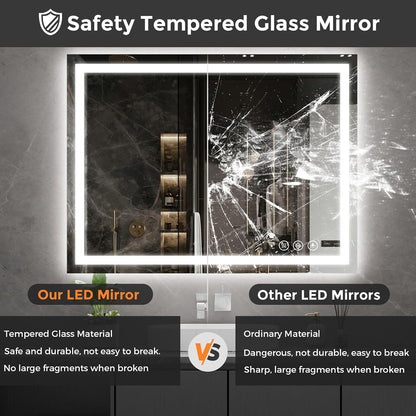 48x36 LED Bathroom Mirror with Light, Anti-Fog, 3 Colors - Colors A