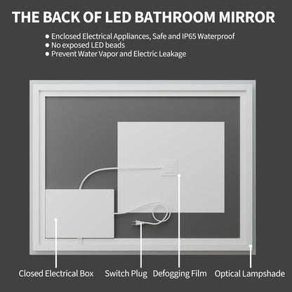 48x36 LED Bathroom Mirror with Light, Anti-Fog, 3 Colors - Colors A