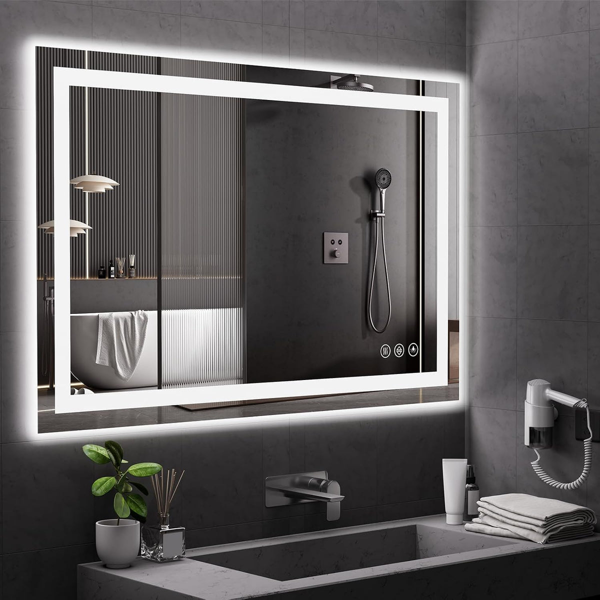 48x36 LED Bathroom Mirror with Light, Anti-Fog, 3 Colors - Colors A