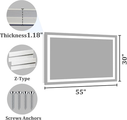 48x36 LED Bathroom Mirror with Light, Anti-Fog, 3 Colors - Colors A