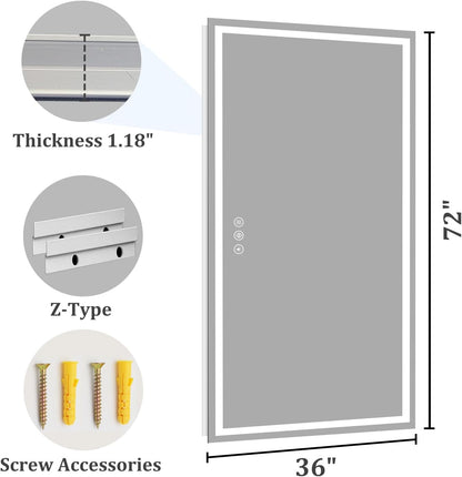 48x36 LED Bathroom Mirror with Light, Anti-Fog, 3 Colors - Colors A