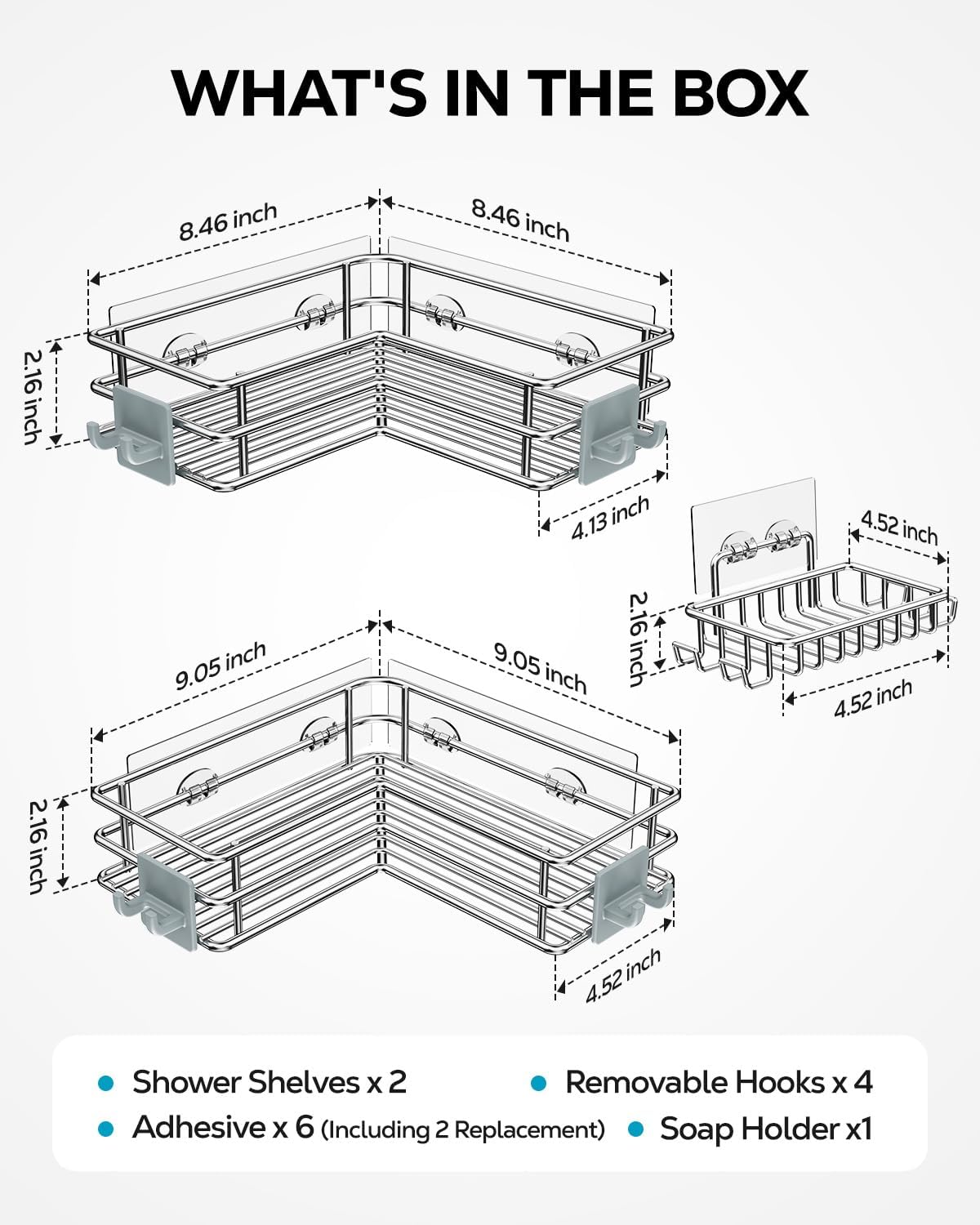 Corner Shower Shelves, Adhesive Shower Caddy, Bathroom Organization