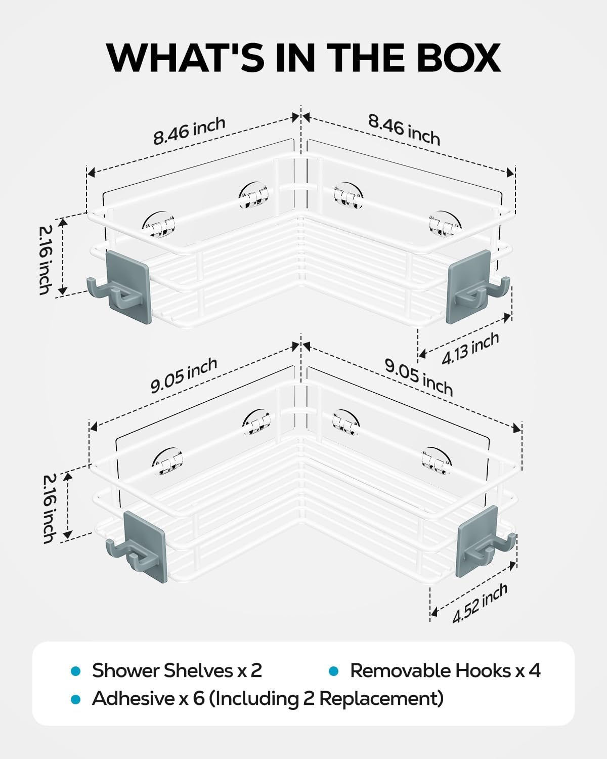 Corner Shower Shelves, Adhesive Shower Caddy, Bathroom Organization
