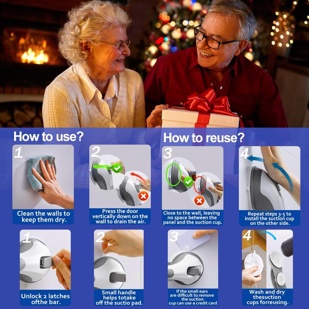 Grab Bars for Shower Seniors Elderly Heavy Duty Safety Grip No Drill,Gray