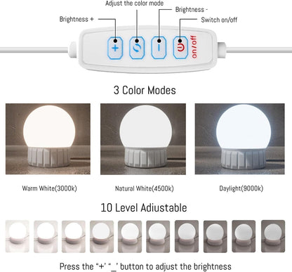 Hollywood Style LED Vanity Mirror Lights, USB Makeup Fill Light Adjustable Brightness & Color, Stick On for Dressing Room Bathroom, 14 Bulbs