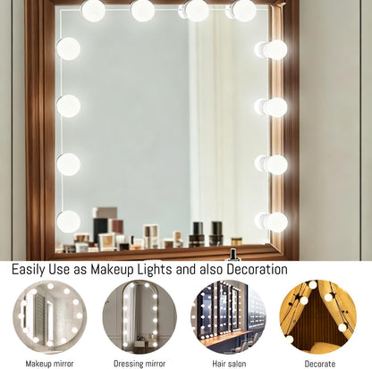 Hollywood Style LED Vanity Mirror Lights, USB Makeup Fill Light Adjustable Brightness & Color, Stick On for Dressing Room Bathroom, 14 Bulbs