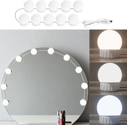 Hollywood Style LED Vanity Mirror Lights, USB Makeup Fill Light Adjustable Brightness & Color, Stick On for Dressing Room Bathroom, 14 Bulbs