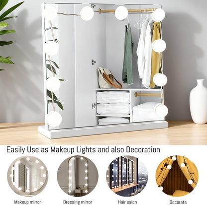 Hollywood Style LED Vanity Mirror Lights, USB Makeup Fill Light Adjustable Brightness & Color, Stick On for Dressing Room Bathroom, 14 Bulbs